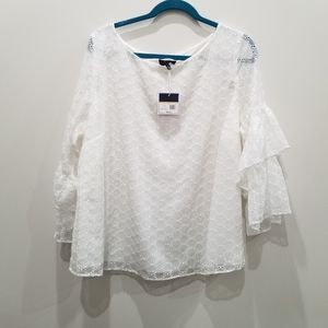 *SOLD* Karii Blue Curvy white boho top size 2x